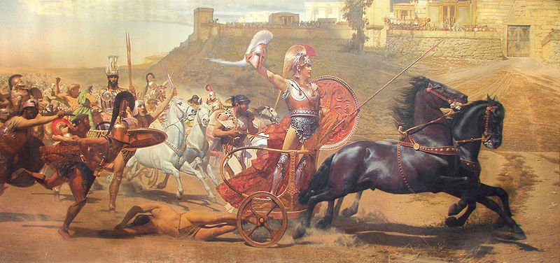 Aquiles arrastra el cadáver de Héctor frente a las murallas de Troya