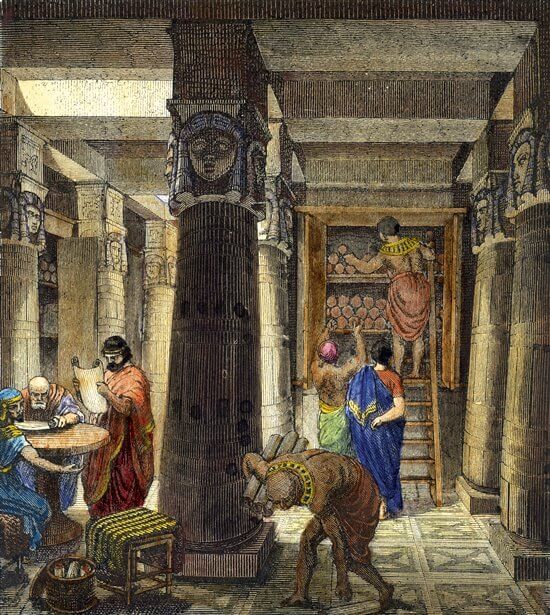 La biblioteca de Alejandría en una ilustración actual