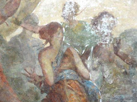 Detalle de la restauración de los frescos de la Domus Aurea