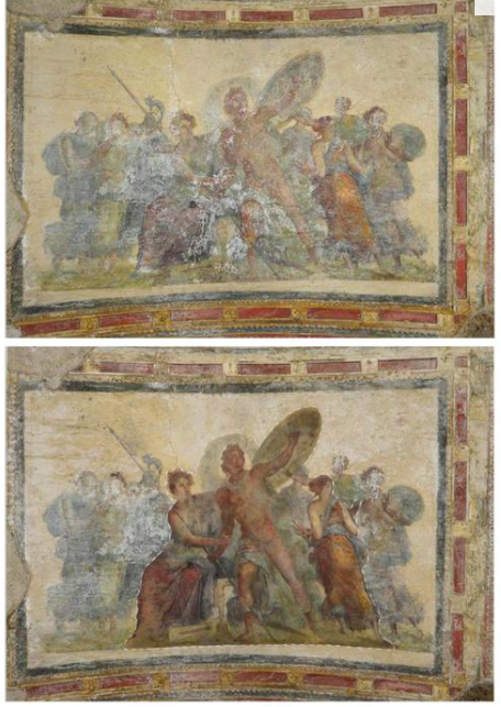 Detalle de la restauración de los frescos de la Domus Aurea