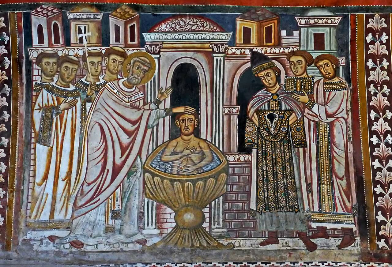 Bautismo de Constantino en la Basílica de los cuatro santos coronados en Roma