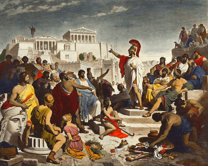 Democracia ateniense. El discurso funerario de Pericles imaginado por Philipp Foltz