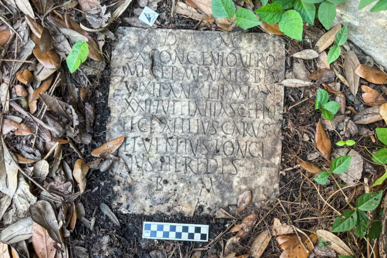 Estela romana encontrada en un jardín de Nueva Orleans