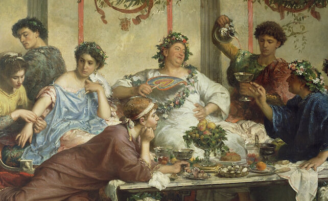 El garum, la salsa de pescado que conquistó Roma. Pintura de Roberto Bompiani
