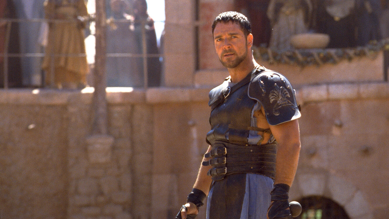 Russell Crowe en su papel de Gladiator