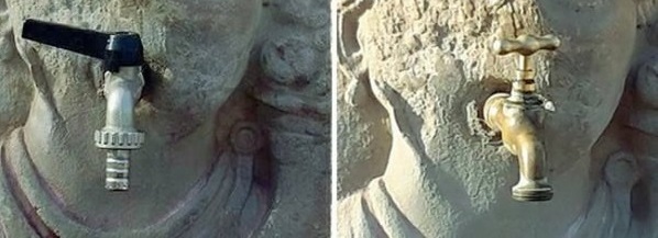 La fuente de Pompeya, antes y después de cambiar el grifo