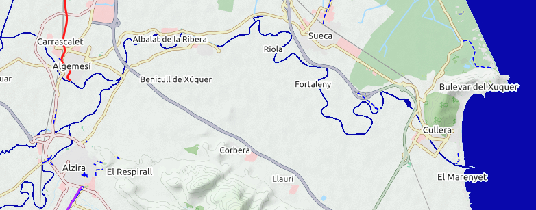 Plano del recorrido del Júcar antes de su desembocadura Plano del recorrido del Júcar antes de su desembocadura