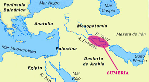 Mapa de Oriente Medio. Localización Sumeria