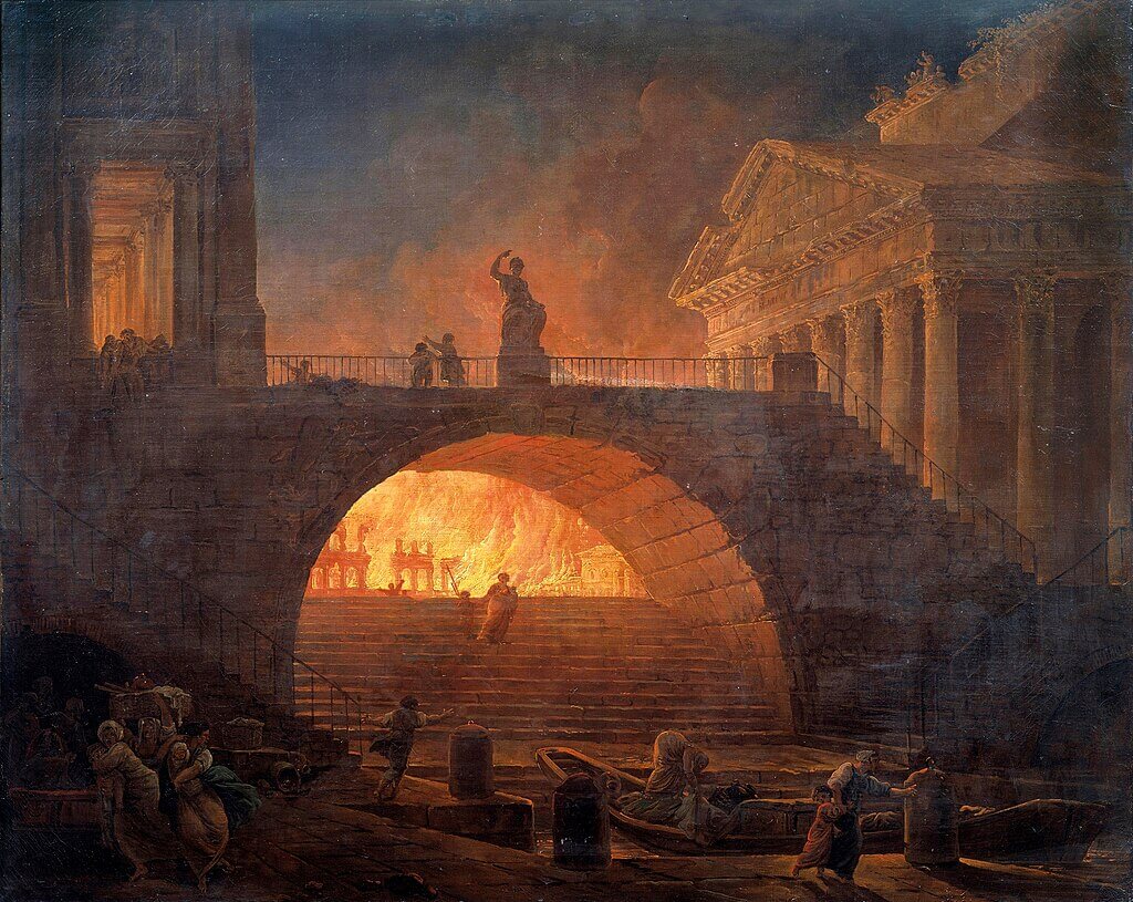 El incendio de Roma en época de Nerón por Robert Hubert