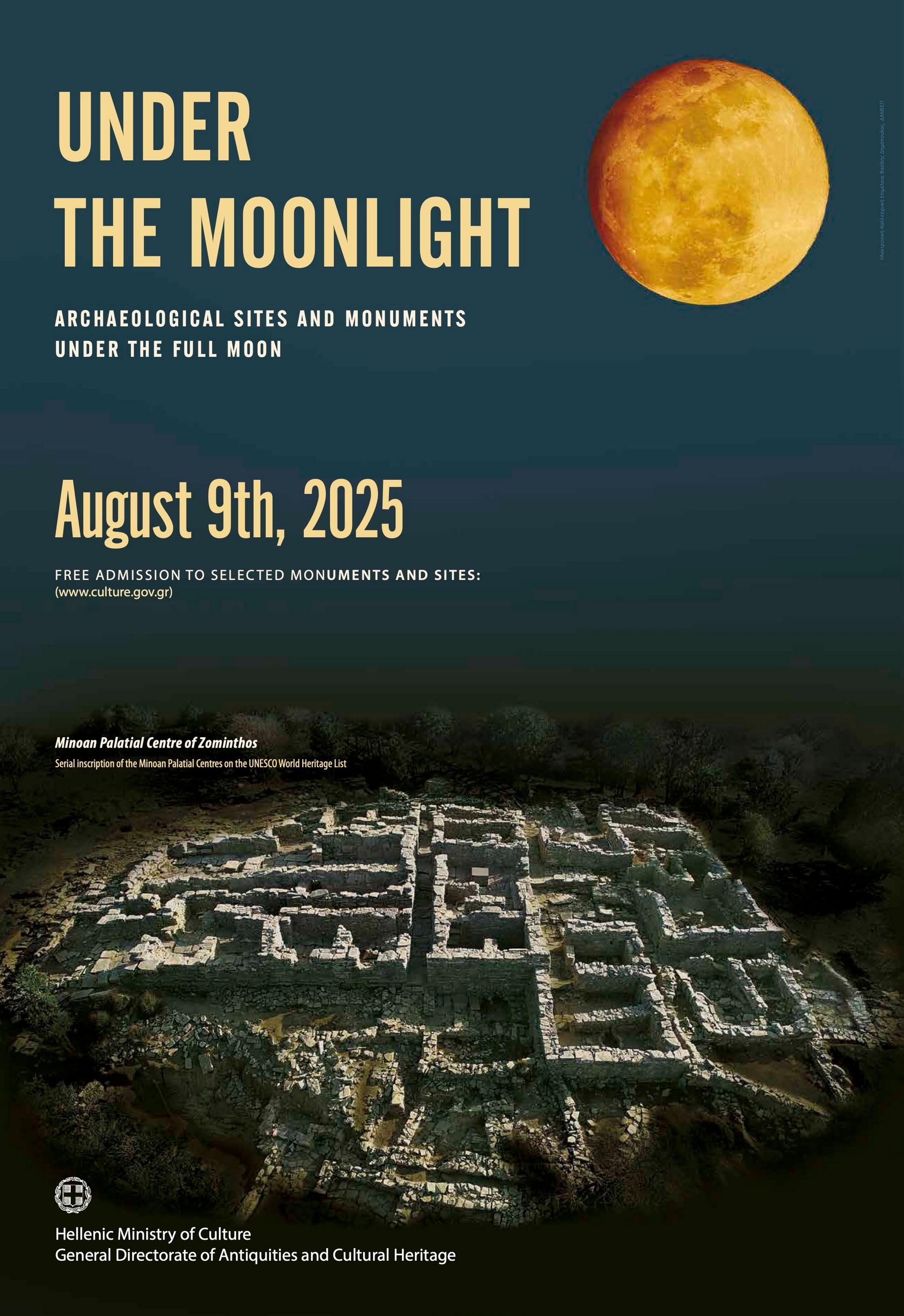 Cartel de la semana de la luna de agosto en Grecia