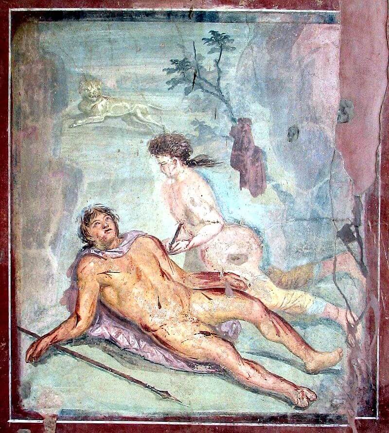 Píramo y Tisbe en un fresco de Pompeya