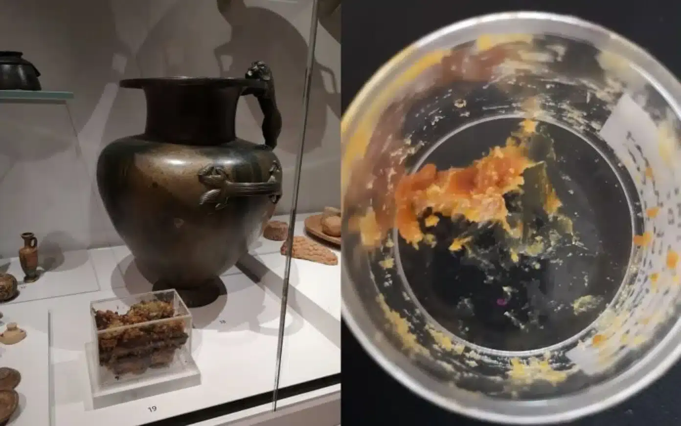 Recipiente de bronce en el que se ha demostrado que había miel a modo de ofrenda