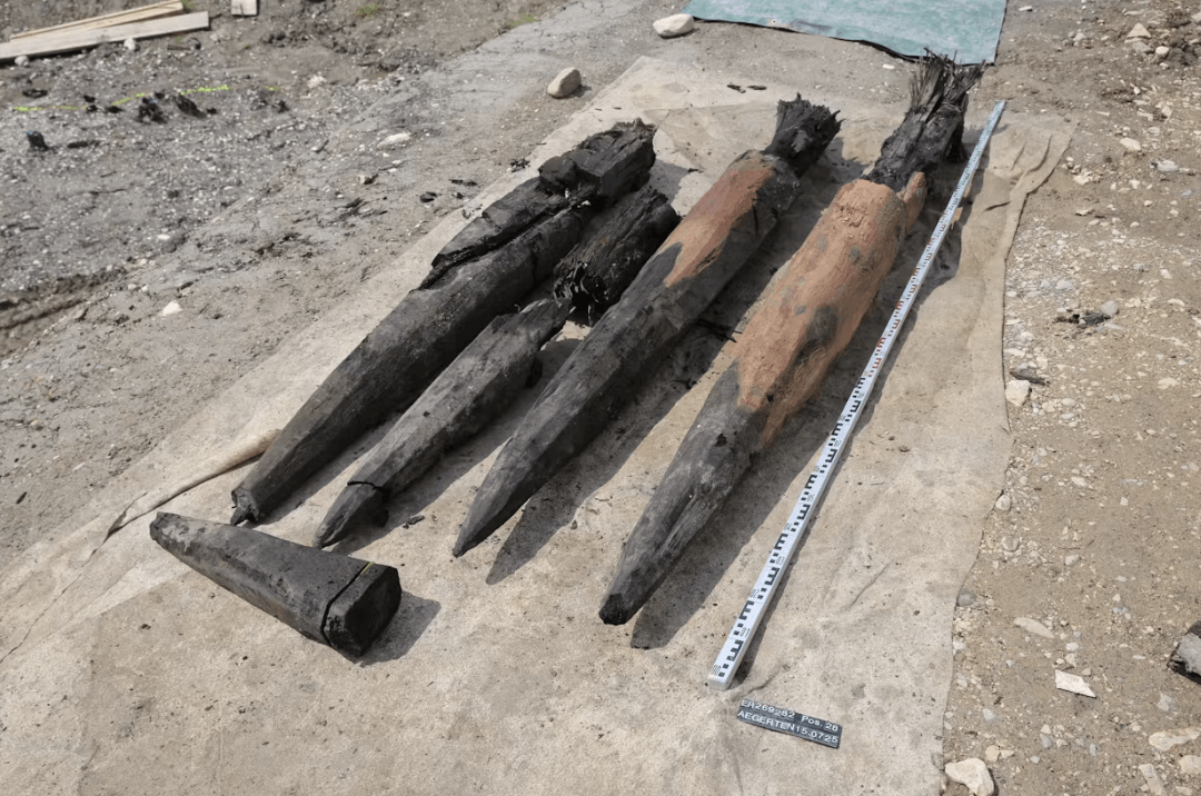 Pilares de madera de un puente romano hallado en Suiza