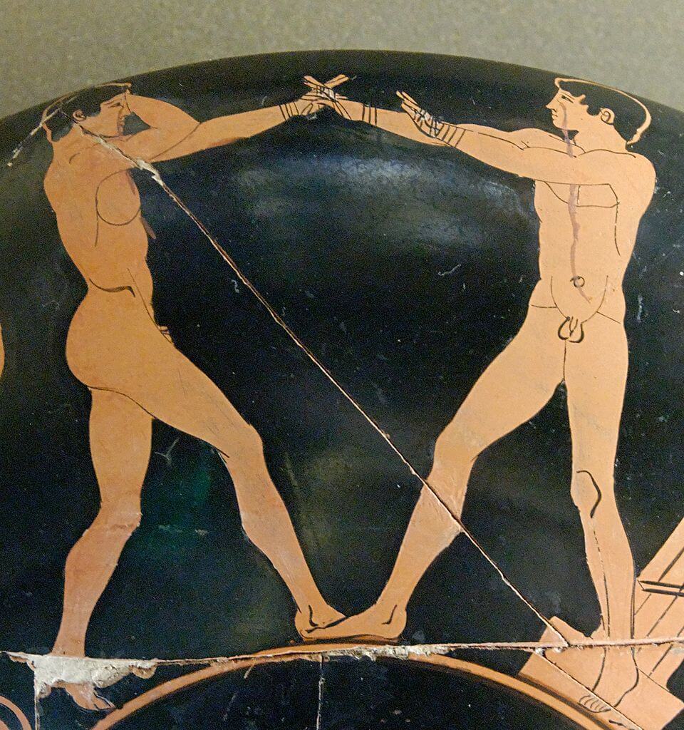 Escena de pugilato en una cerámica de figuras rojas