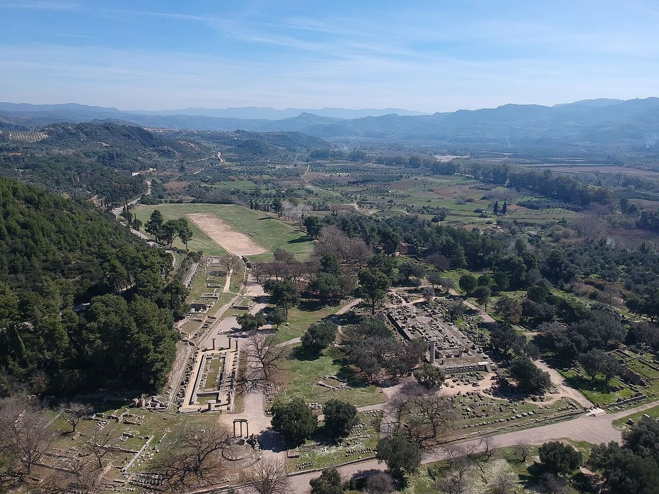 Vista aérea del santuario de Olimpia