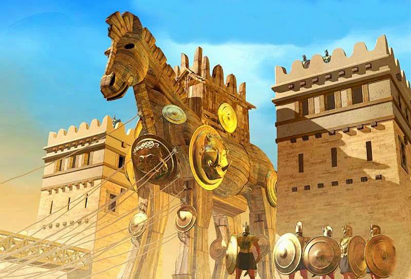 Reconstrucción de la escena del caballo de Troya
