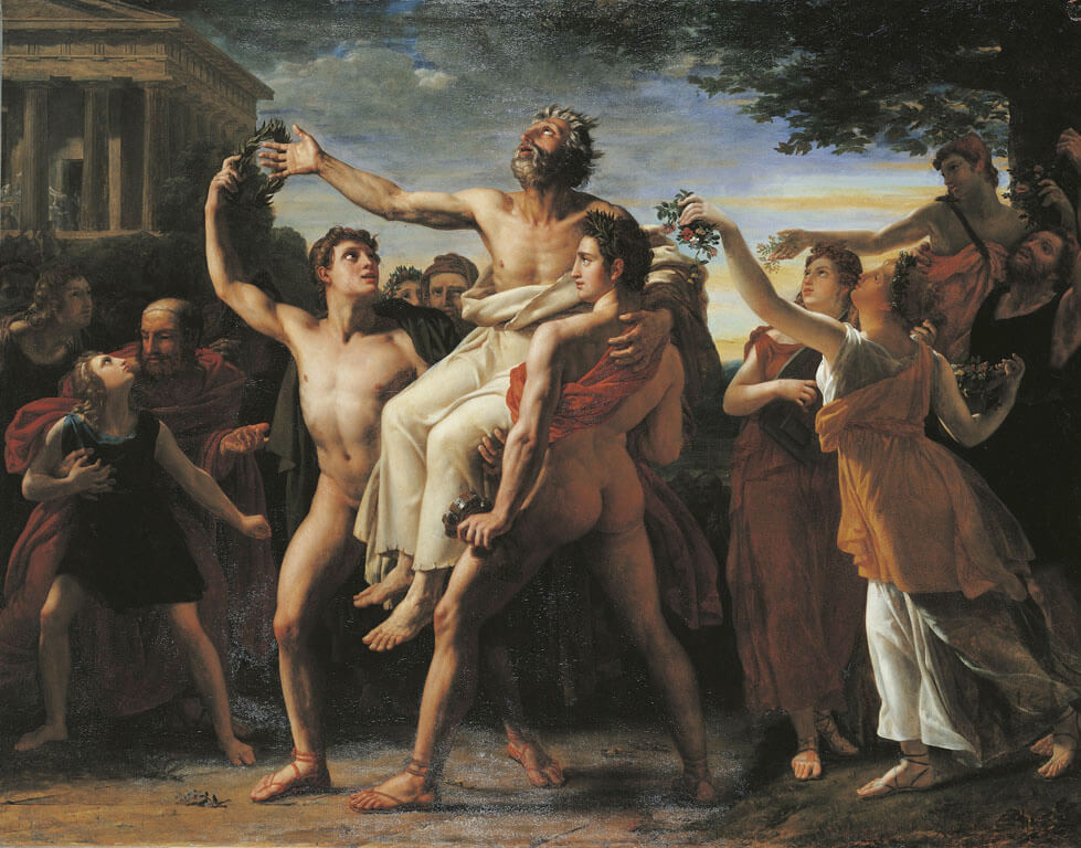 Pintura de Diágoras y sus hijos de Auguste Vinchon