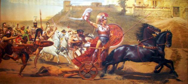 Aquiles arrastra el cuerpo de Héctor frente a las murallas de Troya